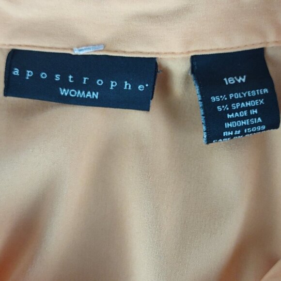Apostrophe Women’s Orange, Button Up, Sleeveless, Lightweight Blouse Size 16W - Picture 10 of 11